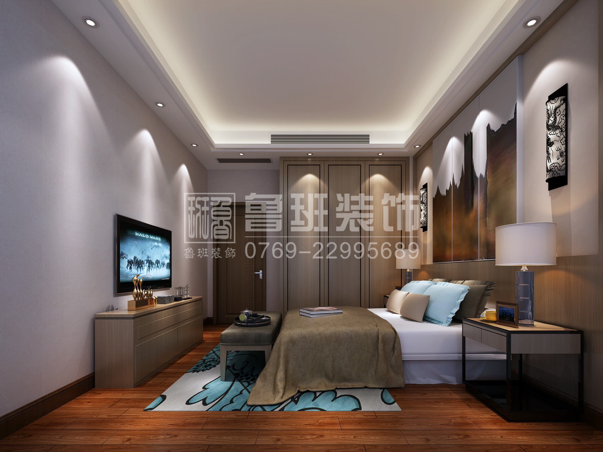 东莞湖山大境新中式风格卧室装修效果图
